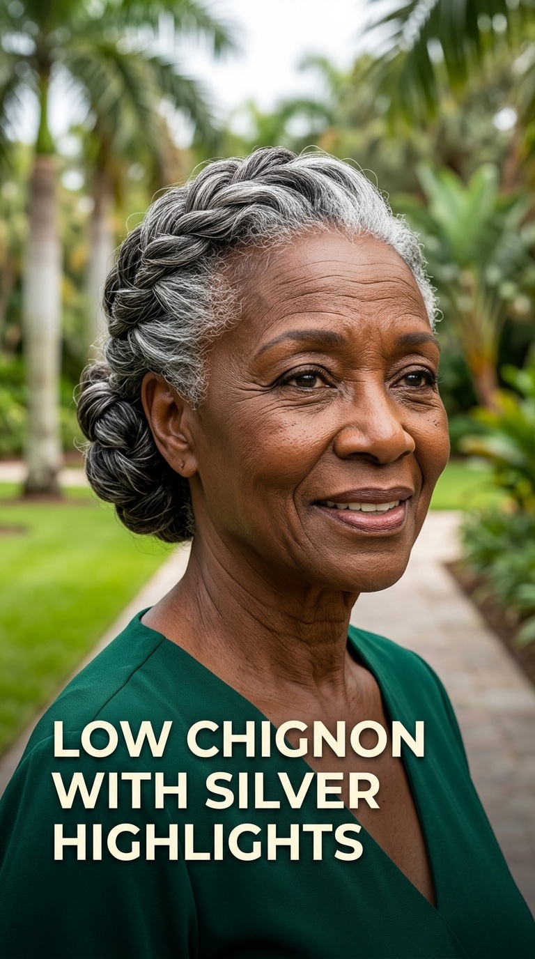 Low Chignon with Silver Highlights