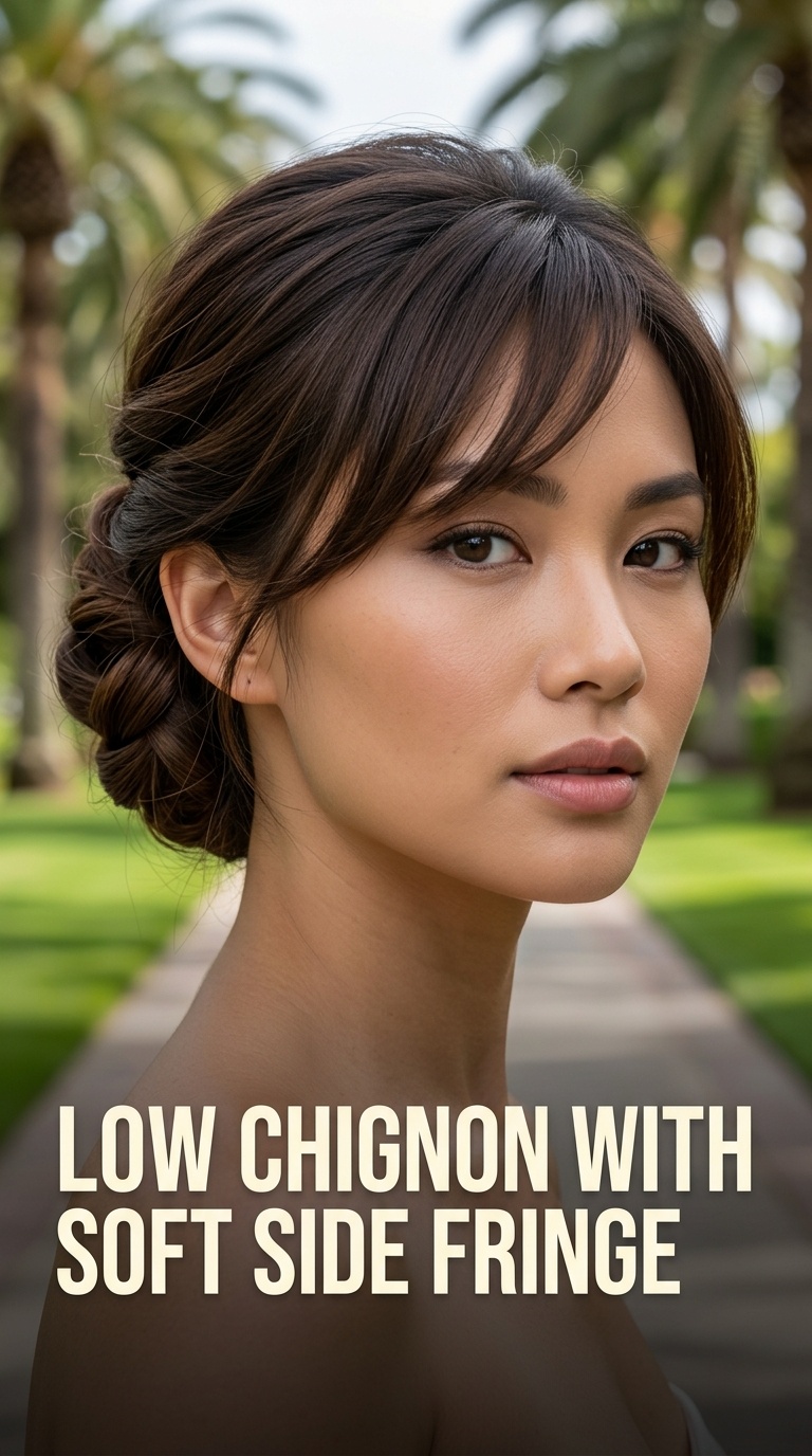 Low Chignon with Soft Side Fringe