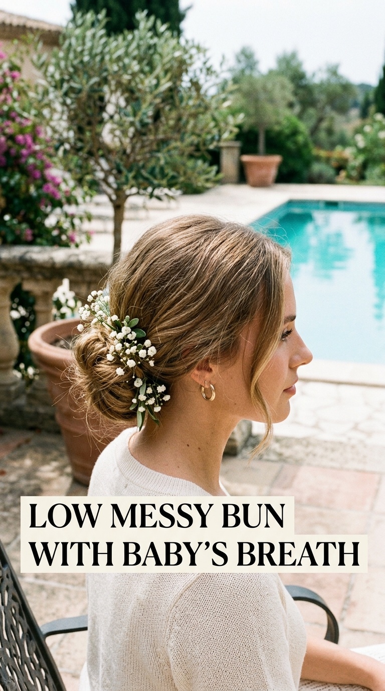 Low Messy Bun with Baby’s Breath