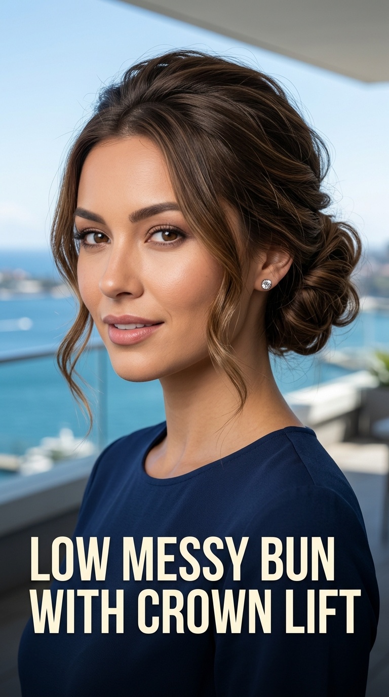 Low Messy Bun with Crown Lift