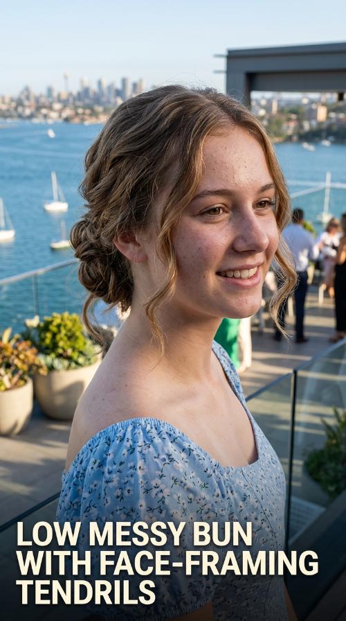Low Messy Bun with Face-Framing Tendrils
