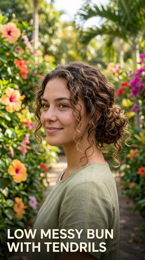 Low Messy Bun with Tendrils