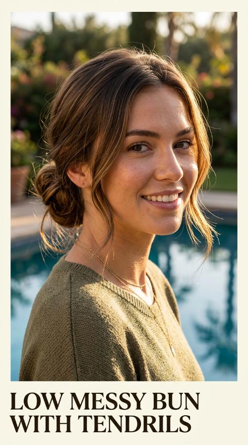 Low Messy Bun with Tendrils