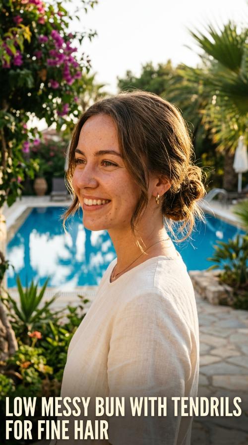 Low Messy Bun with Tendrils