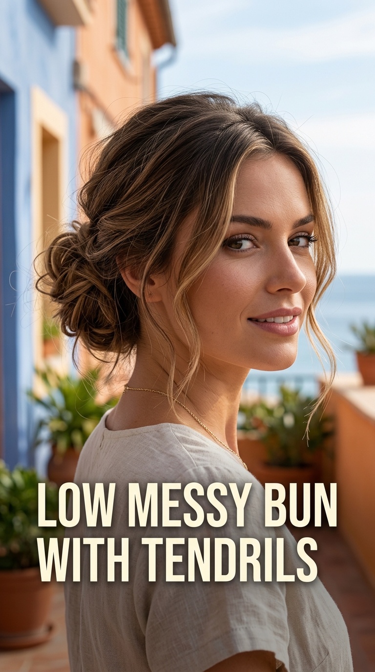 Low Messy Bun with Tendrils