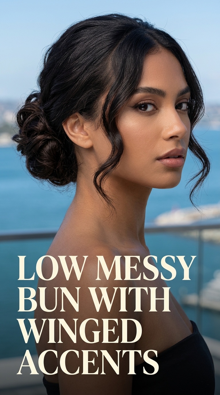 Low Messy Bun with Winged Accents