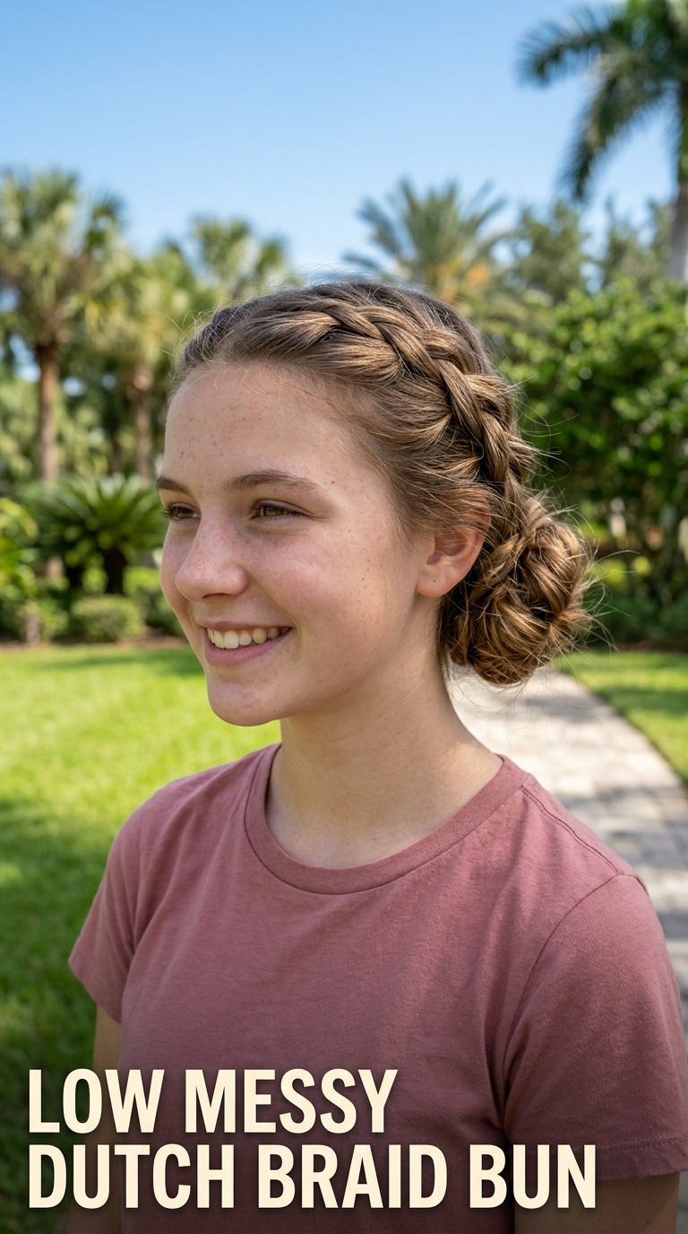 Low Messy Dutch Braid Bun