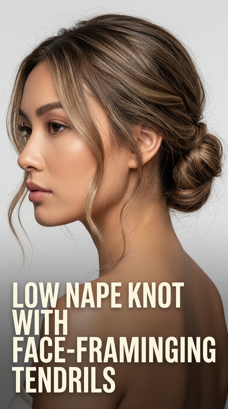 Low Nape Knot with Face-Framing Tendrils