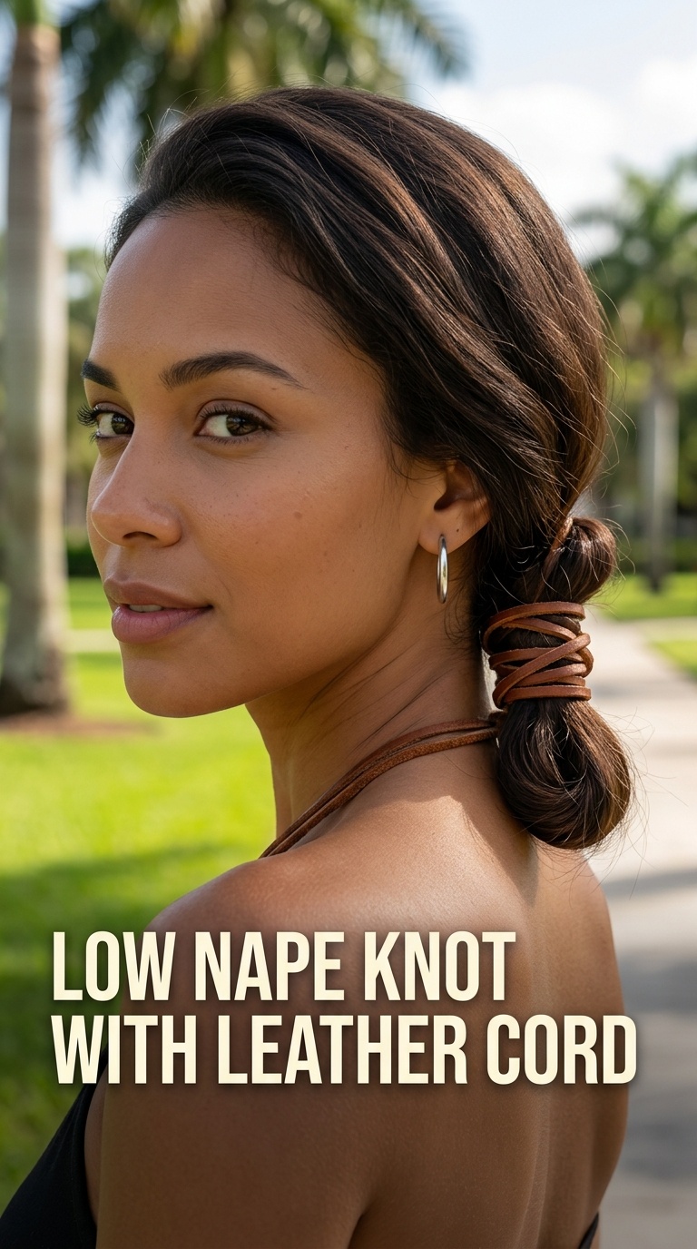 Low Nape Knot with Leather Cord