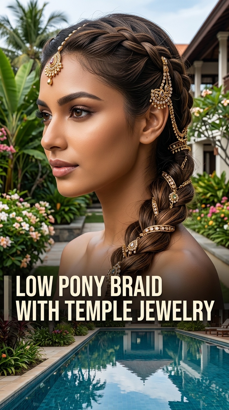 Low Pony Braid with Temple Jewelry