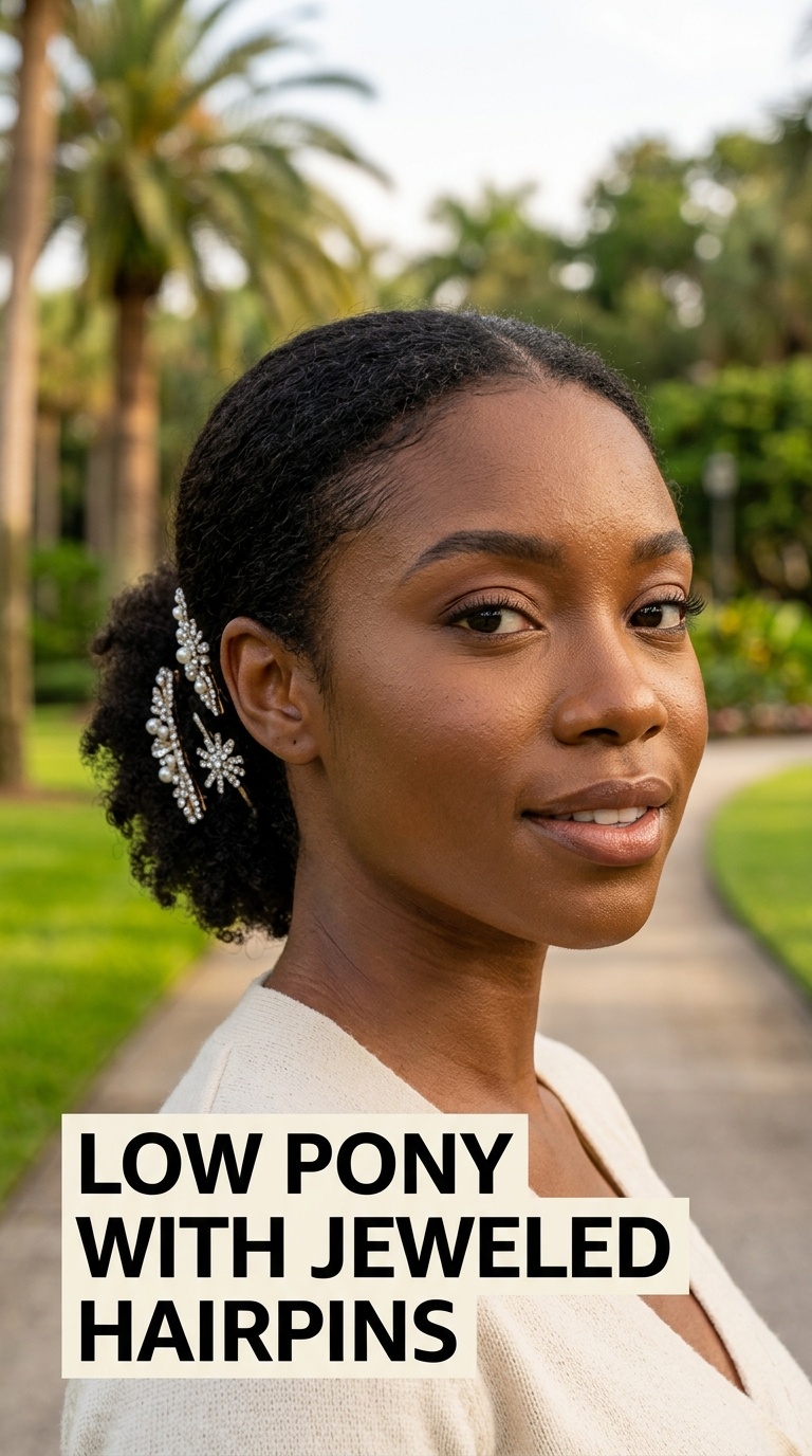 Low Pony with Jeweled Hairpins