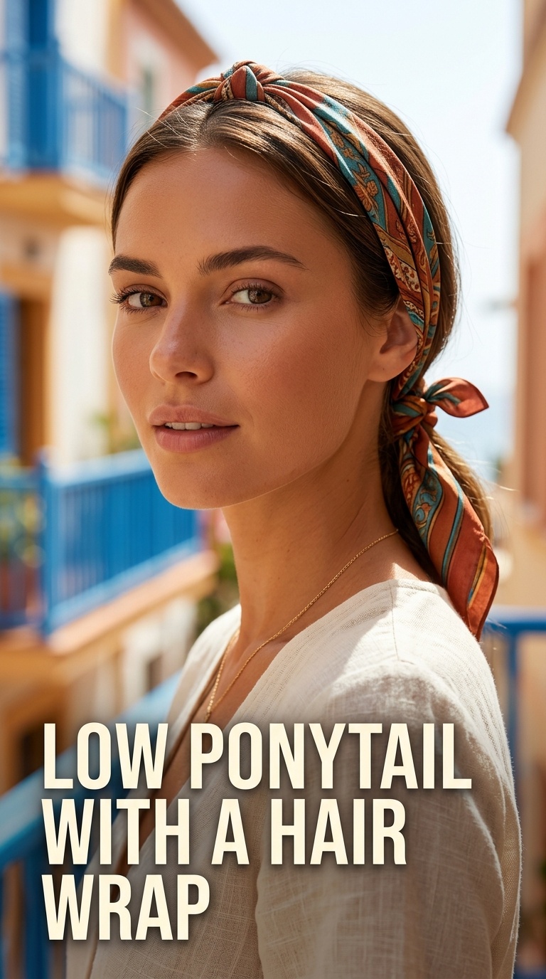 Low Ponytail with a Hair Wrap