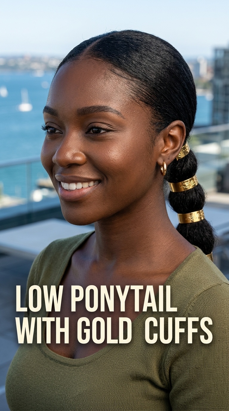Low Ponytail with Gold Cuffs