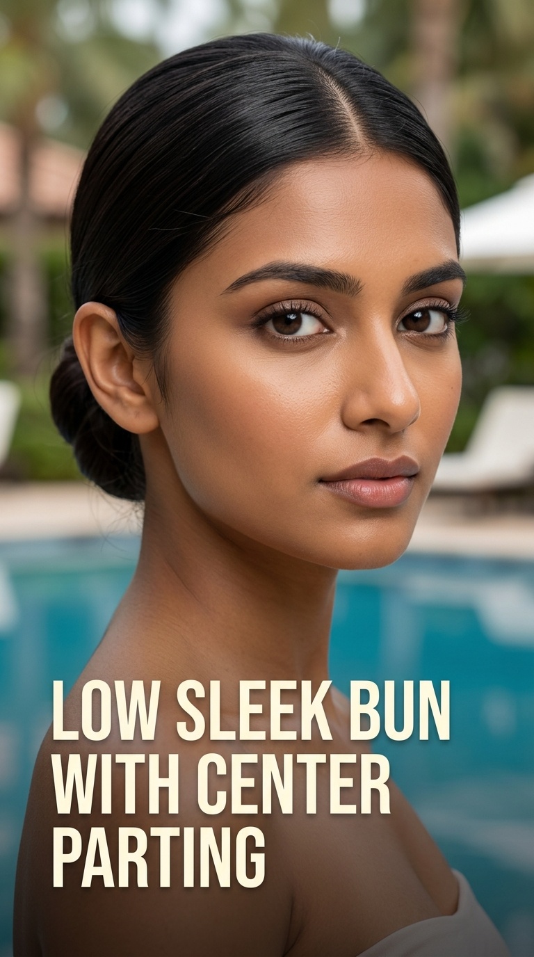 Low Sleek Bun with Center Parting