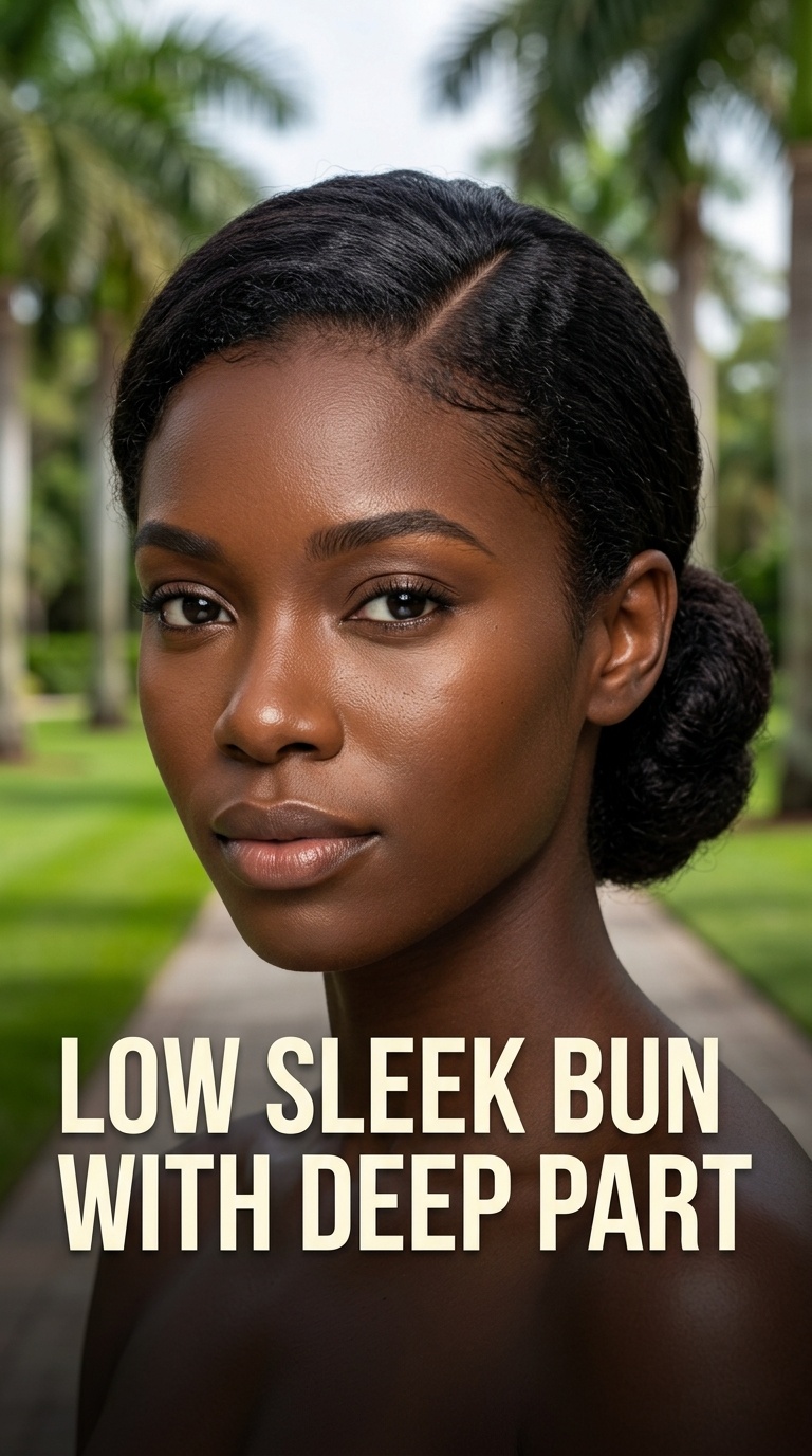 Low Sleek Bun with Deep Part