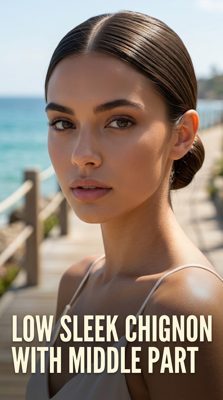 Low Sleek Chignon with Middle Part