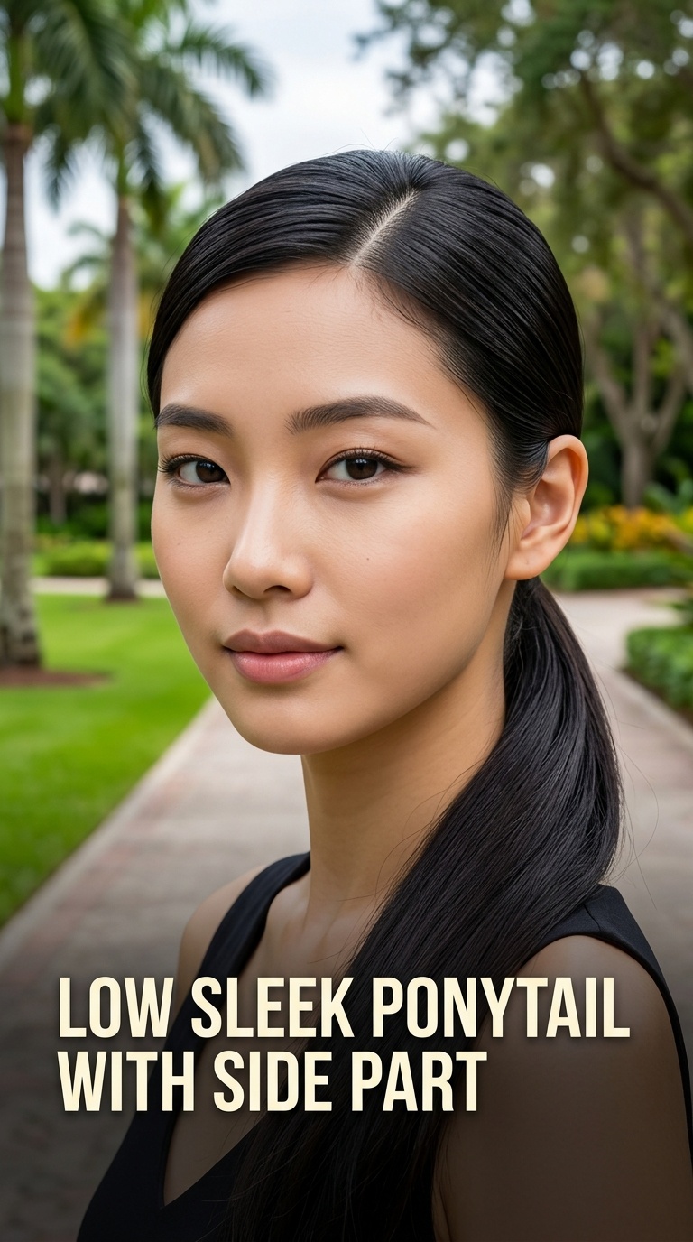 Low Sleek Ponytail with Side Part