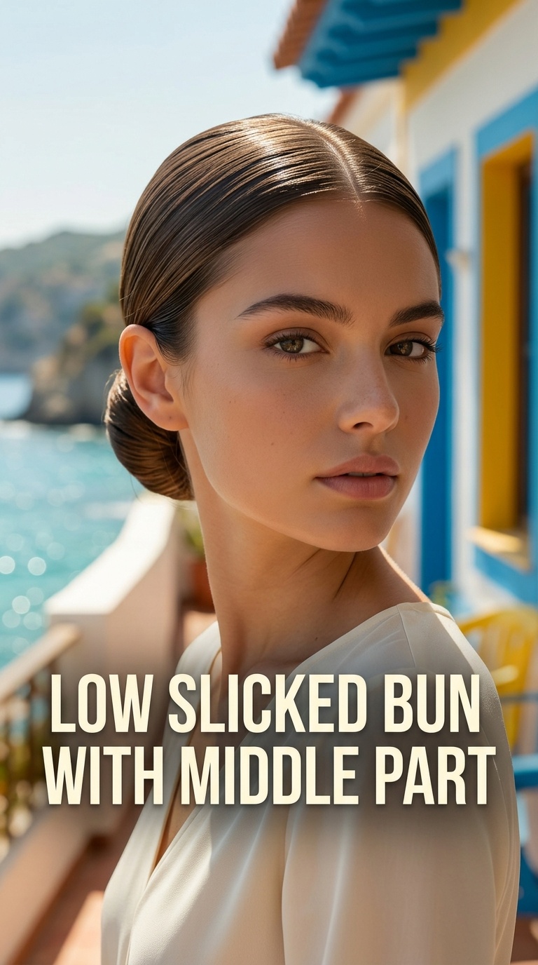 Low Slicked Bun with Middle Part
