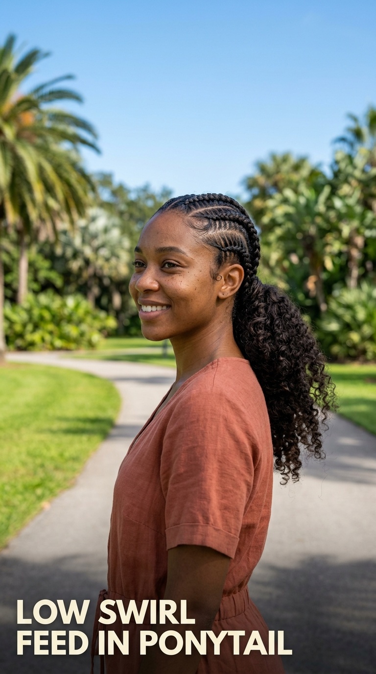 Low Swirl Feed In Ponytail