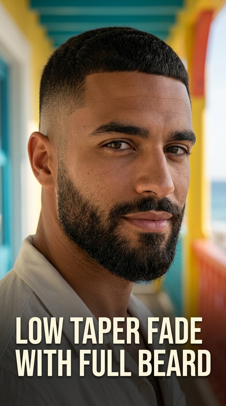 Low Taper Fade with Full Beard
