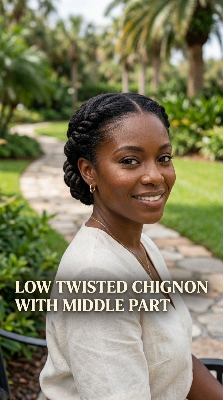 Low Twisted Chignon with Middle Part