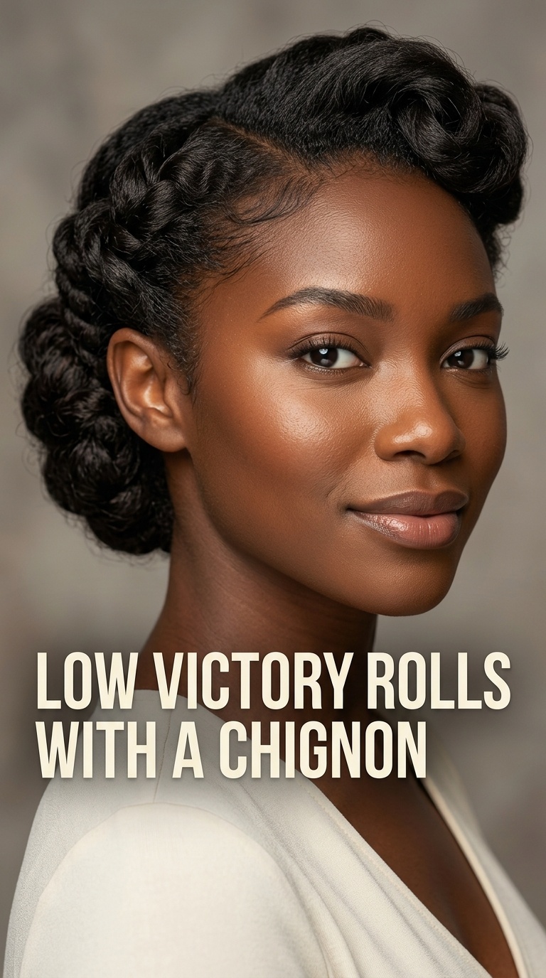 Low Victory Rolls with a Chignon