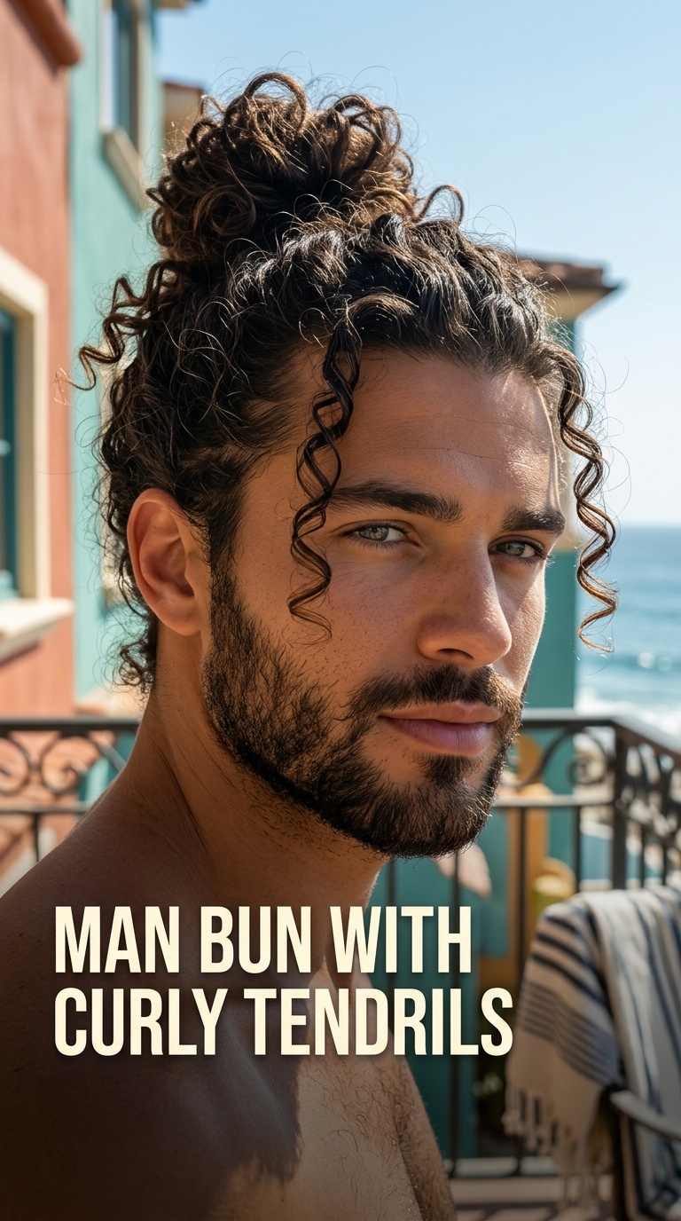 Man Bun with Curly Tendrils