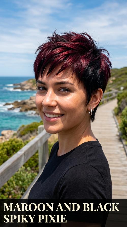 Maroon and Black Spiky Pixie