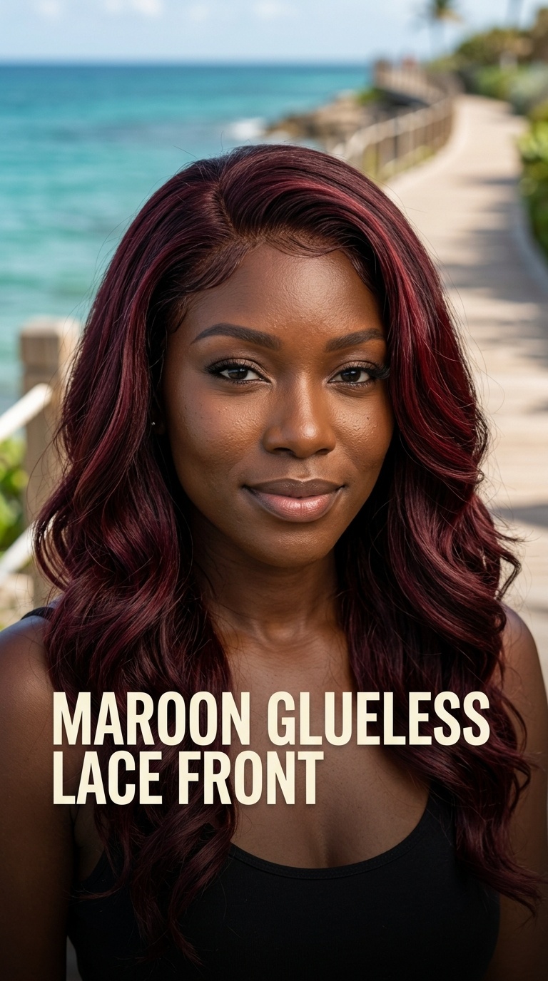 Maroon Glueless Lace Front