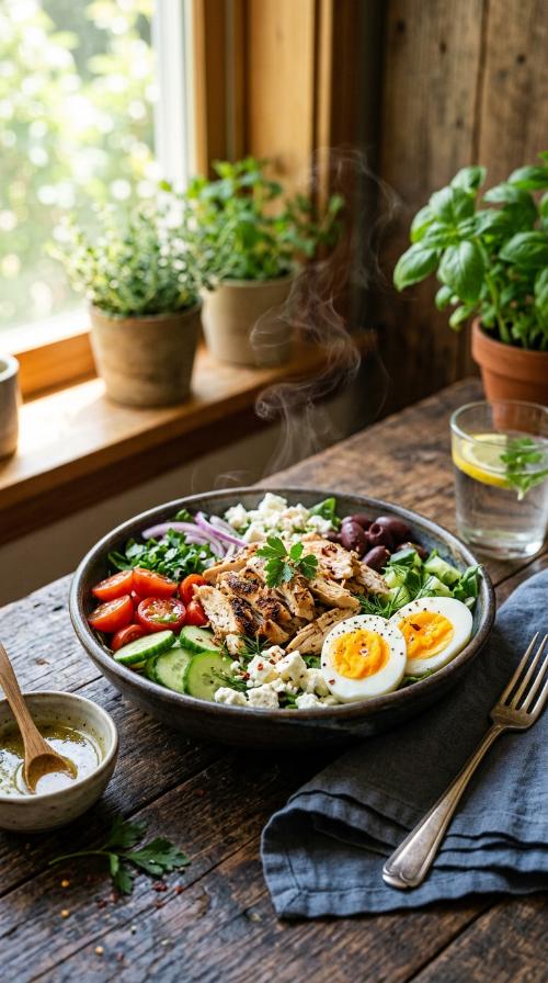 Mediterranean Chicken Salad with Hard Boiled Eggs