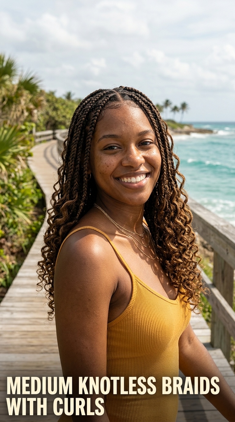 Medium Knotless Braids with Curls