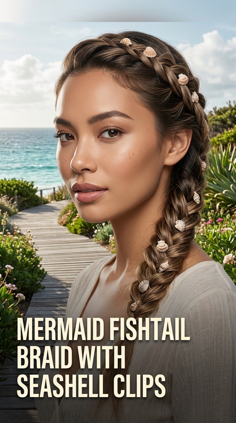 Mermaid Fishtail Braid with Seashell Clips