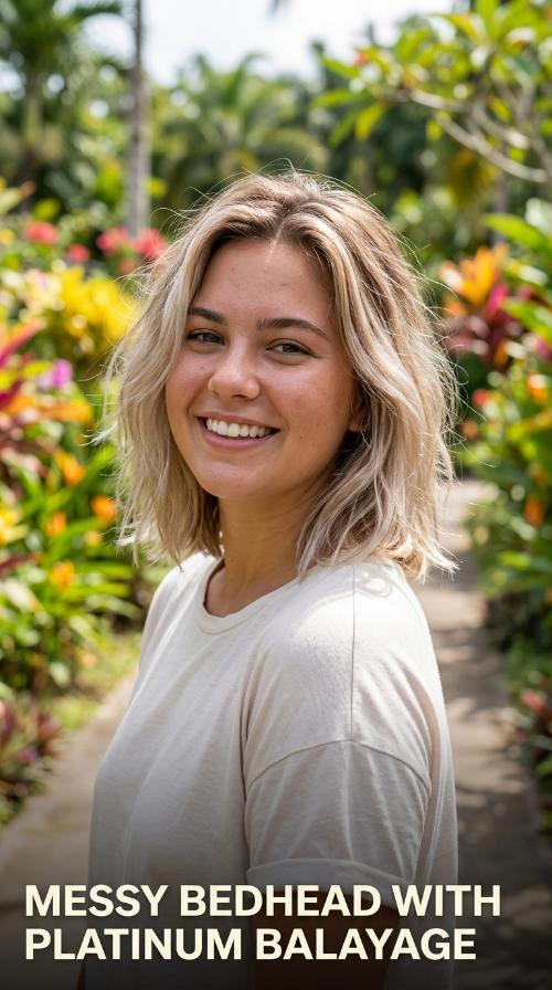 Messy Bedhead with Platinum Balayage