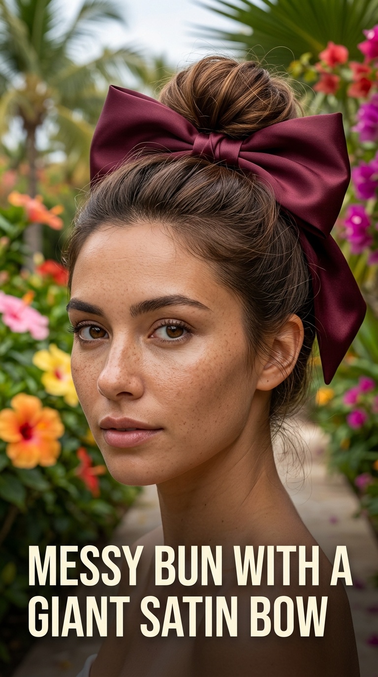 Messy Bun with a Giant Satin Bow