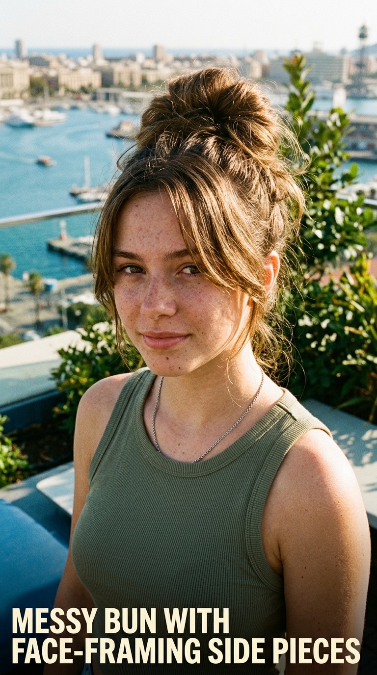 Messy Bun with Face-Framing Side Pieces