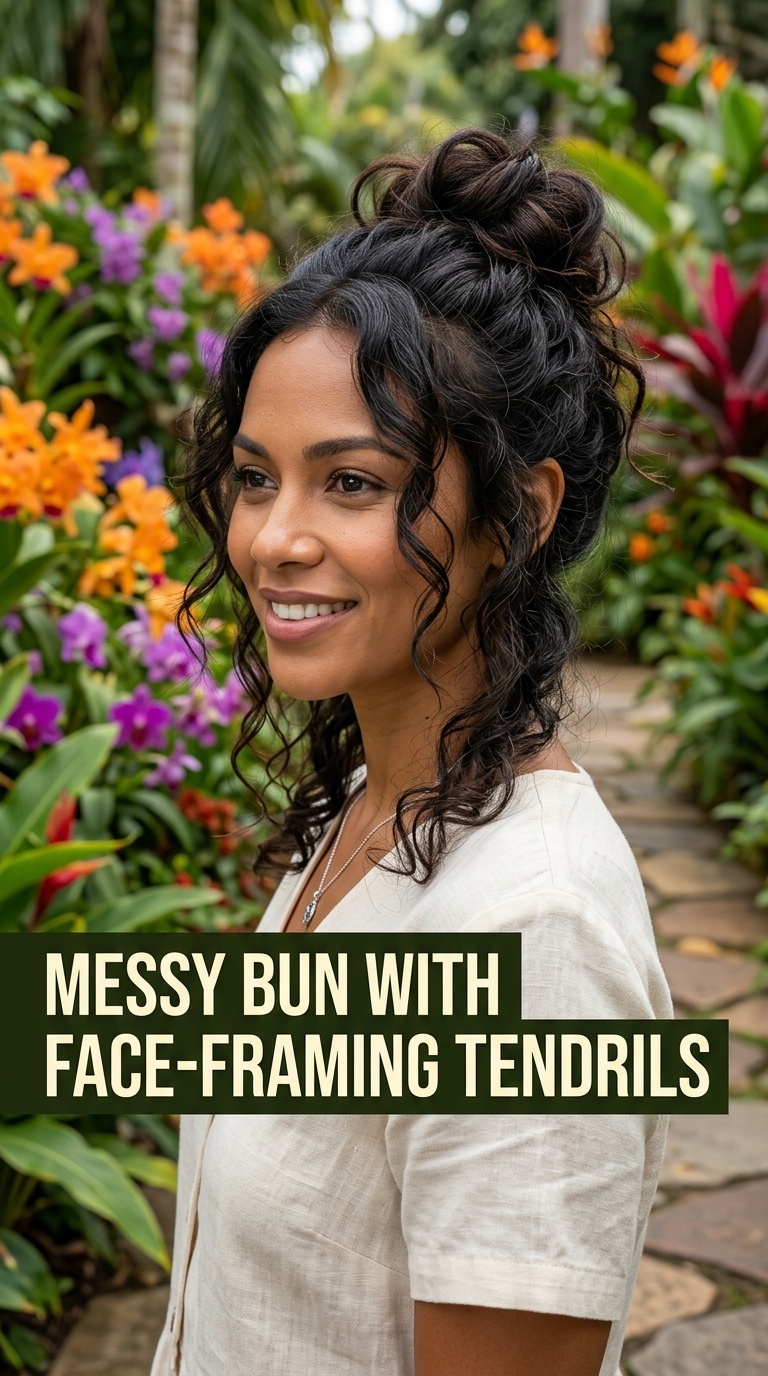 Messy Bun with Face-Framing Tendrils