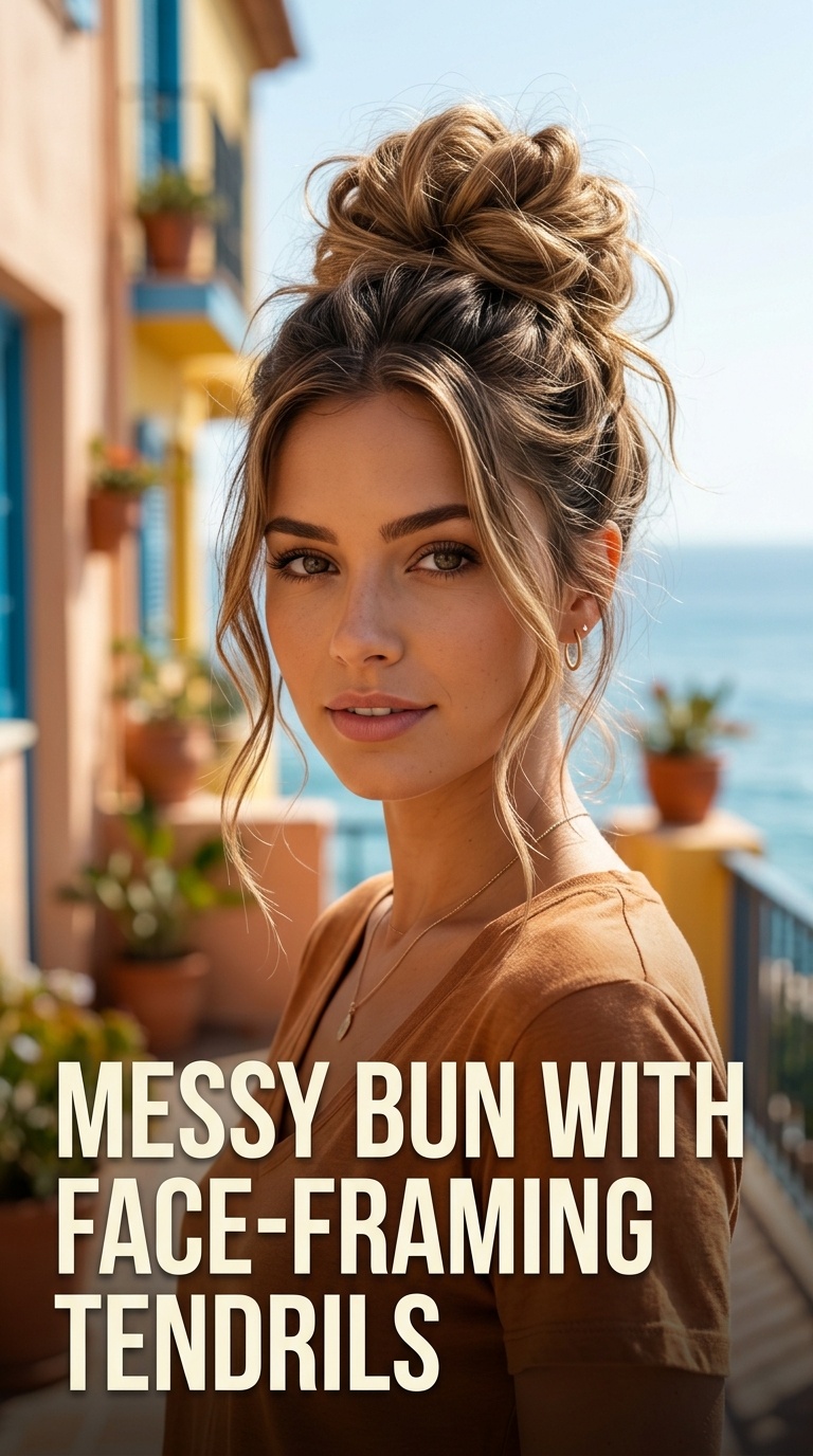 Messy Bun with Face-Framing Tendrils