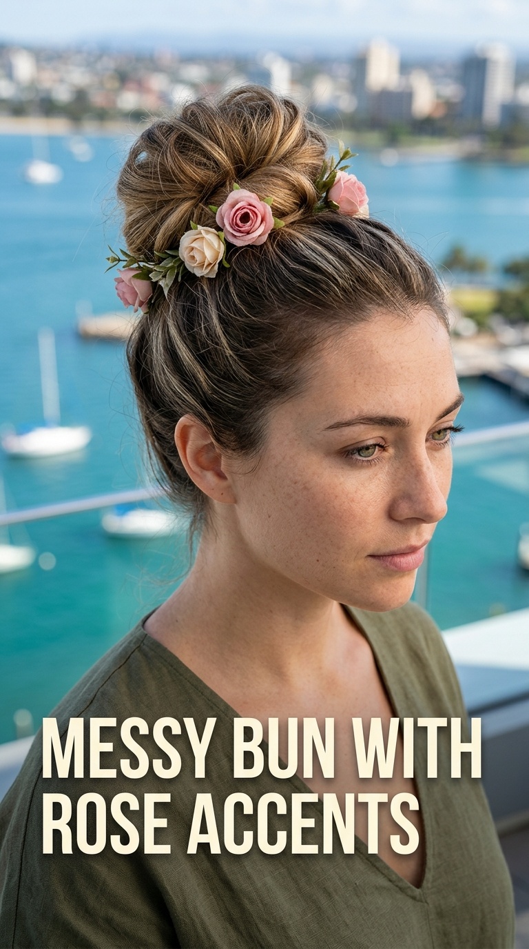 Messy Bun with Rose Accents
