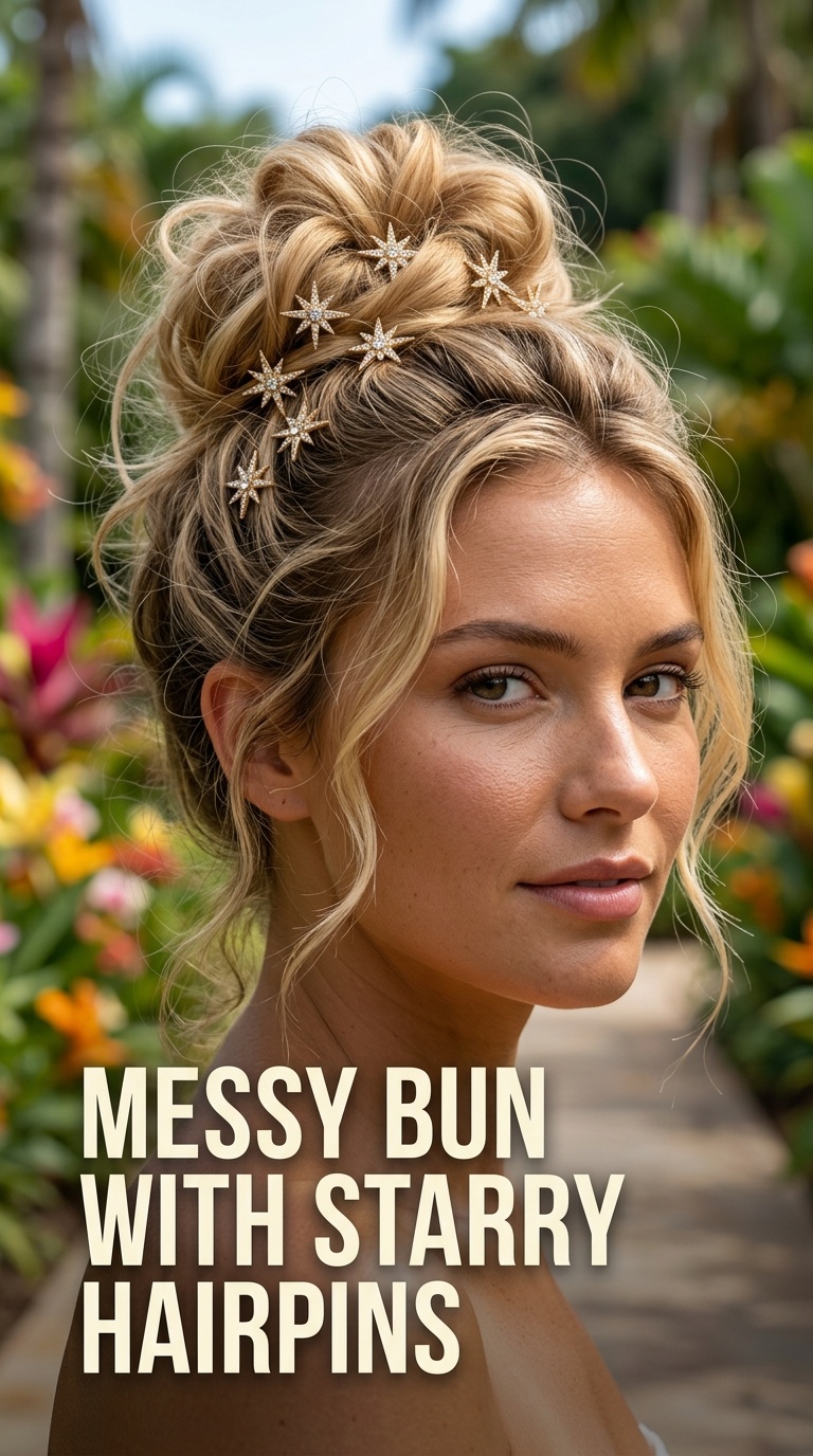 Messy Bun with Starry Hairpins
