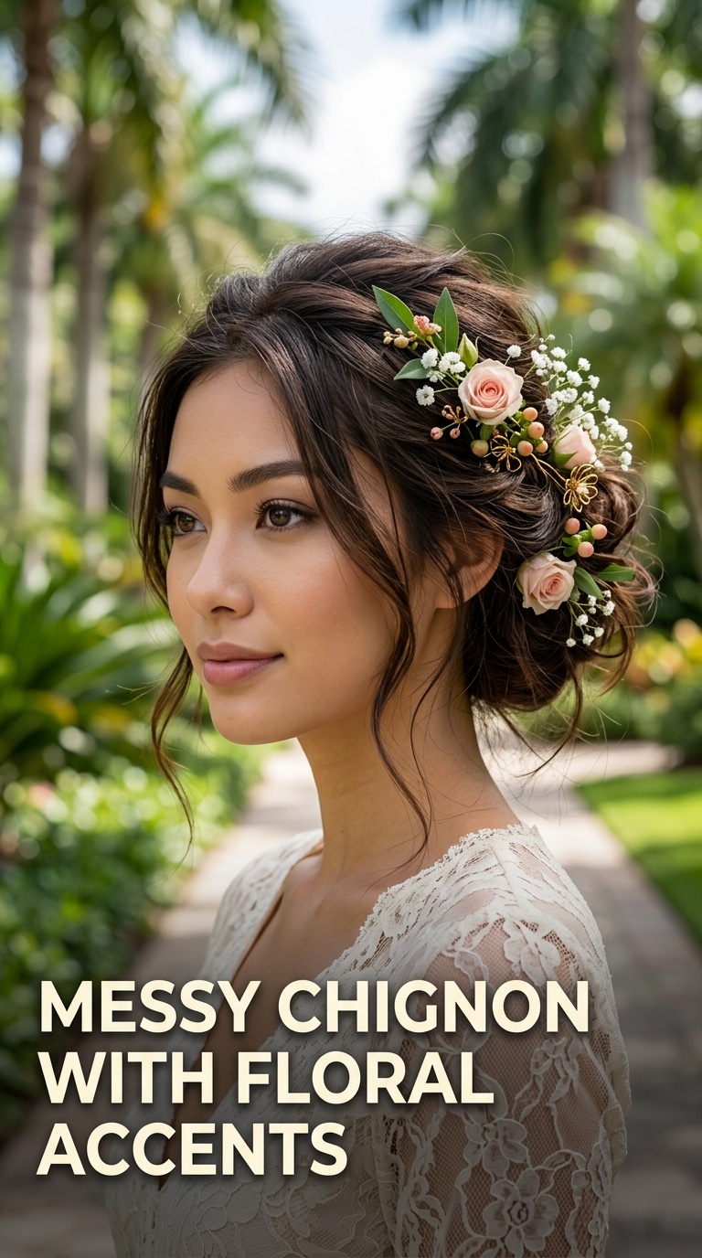 Messy Chignon with Floral Accents