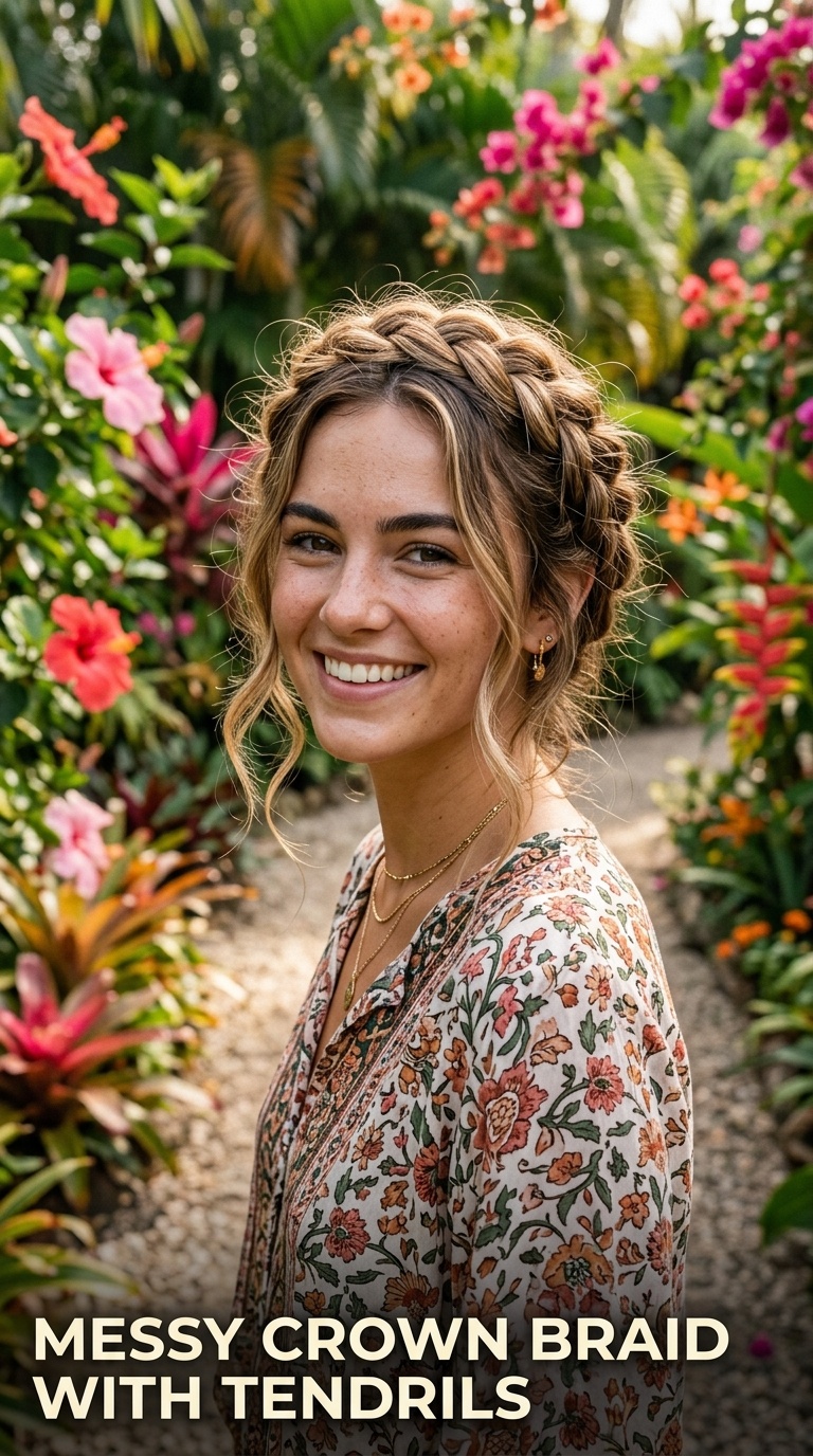 Messy Crown Braid with Tendrils