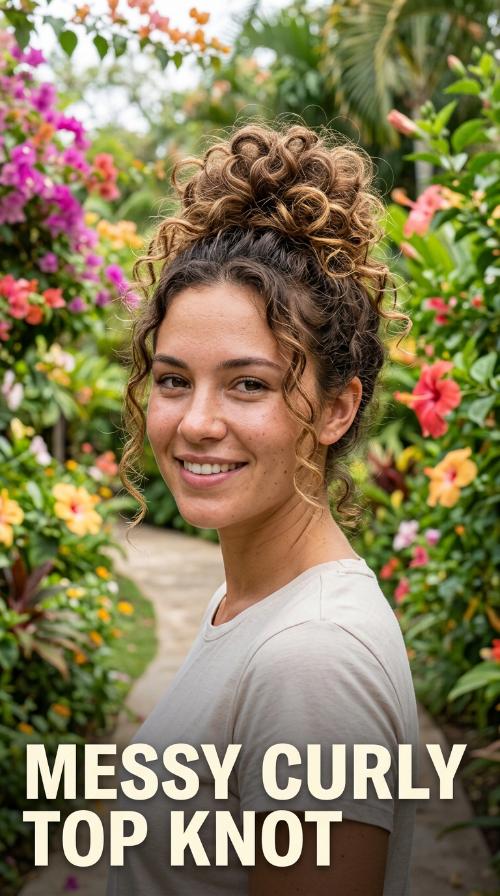 Messy Curly Top Knot