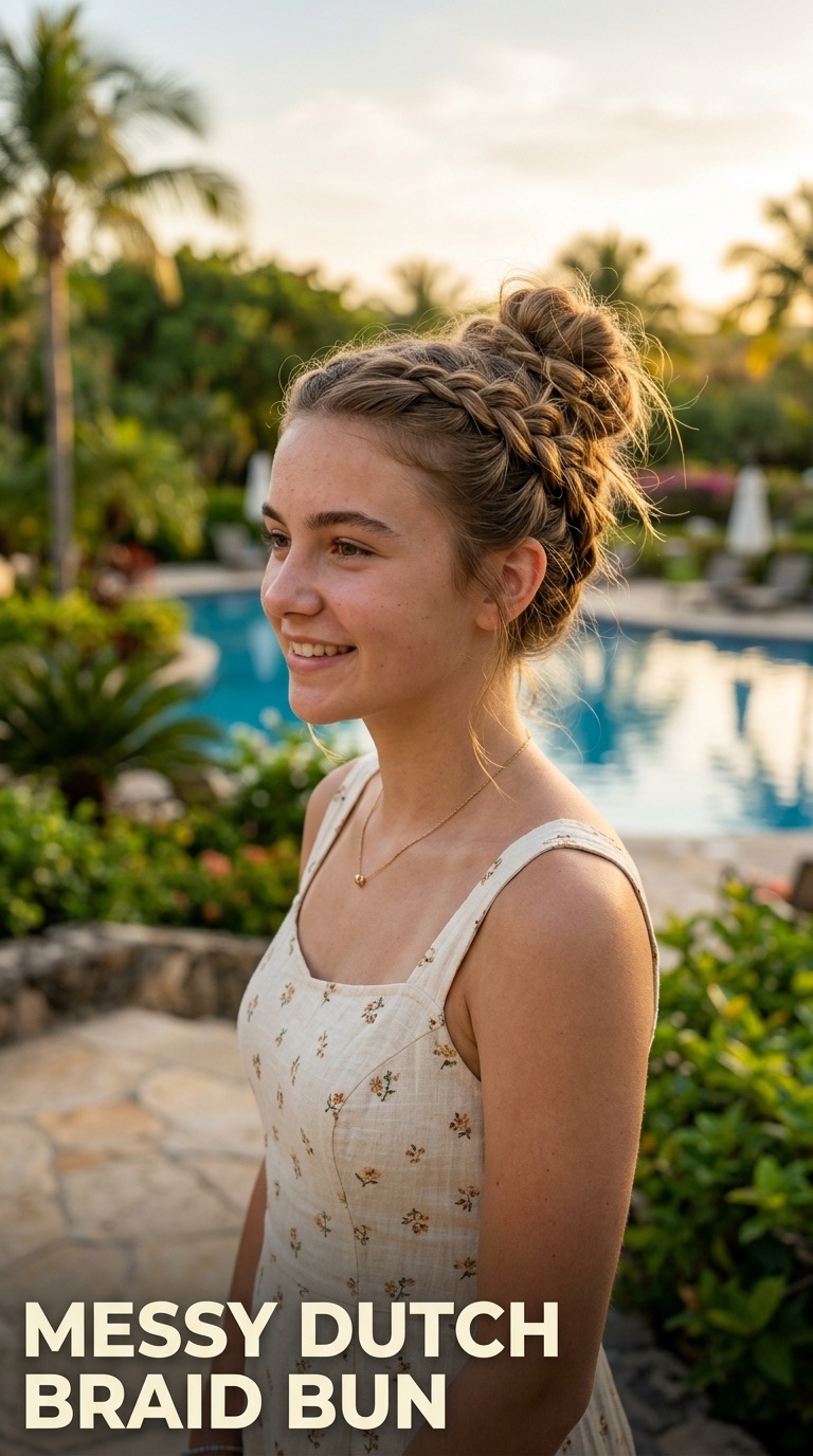 Messy Dutch Braid Bun
