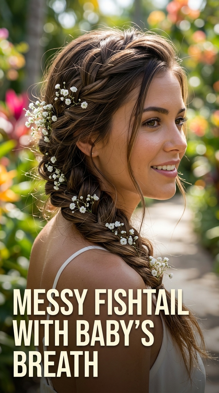 Messy Fishtail with Baby’s Breath