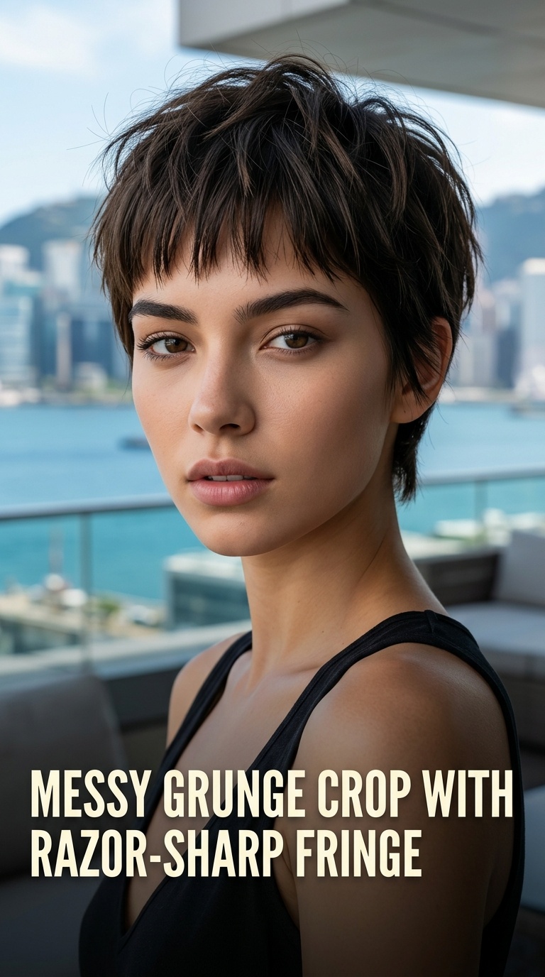 Messy Grunge Crop with Razor-Sharp Fringe