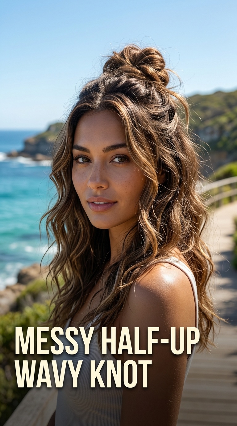 Messy Half-Up Wavy Knot
