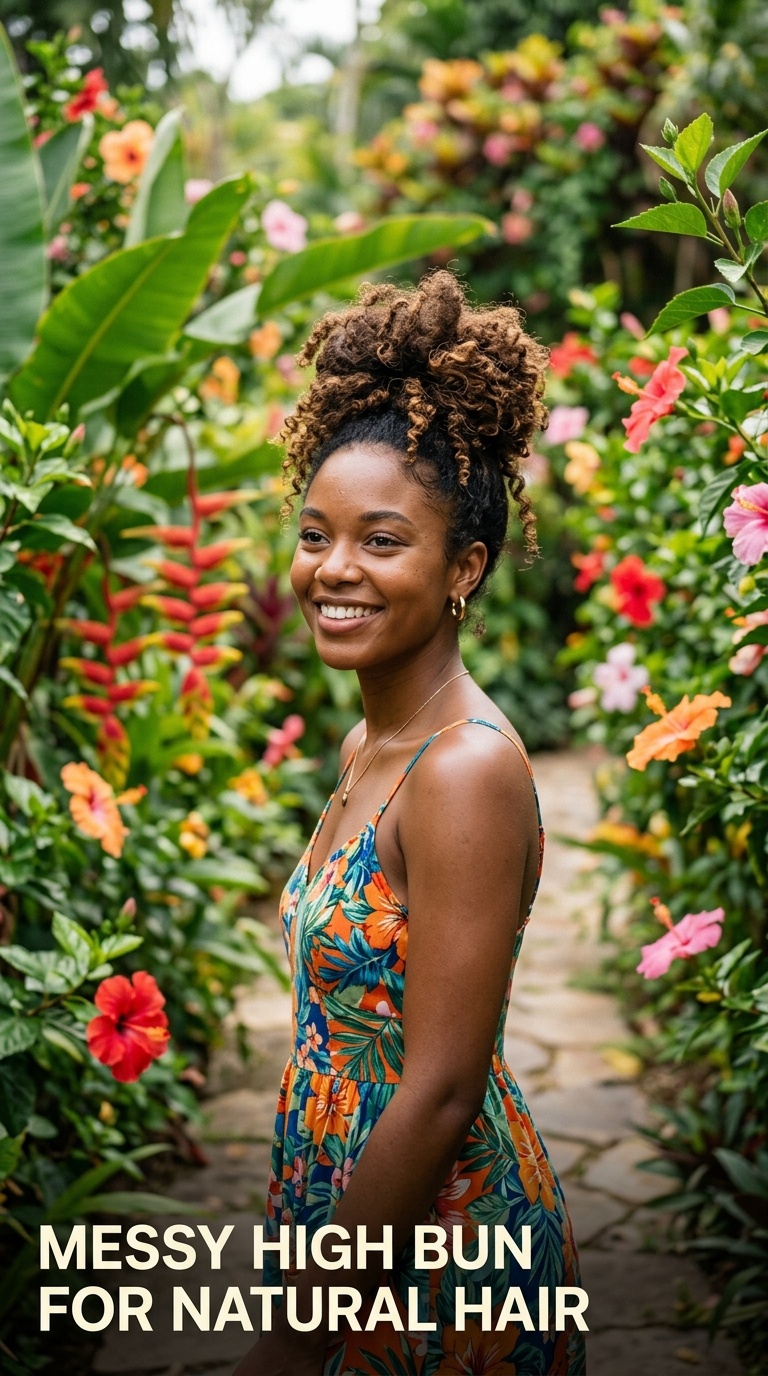 Messy High Bun for Natural Hair