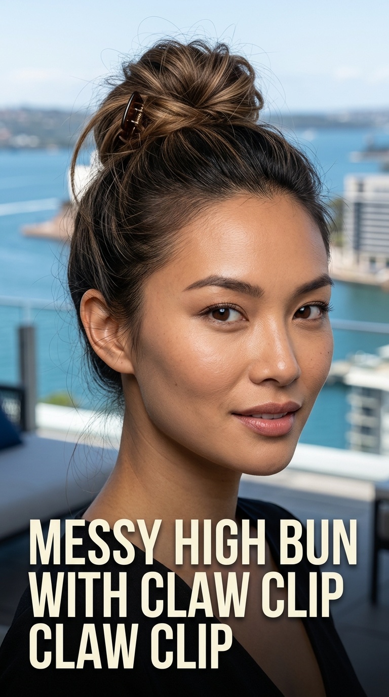 Messy High Bun with Claw Clip