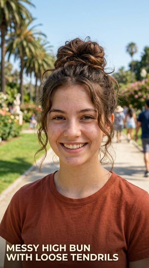 Messy High Bun with Loose Tendrils
