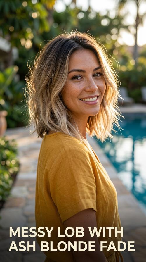 Messy Lob with Ash Blonde Fade